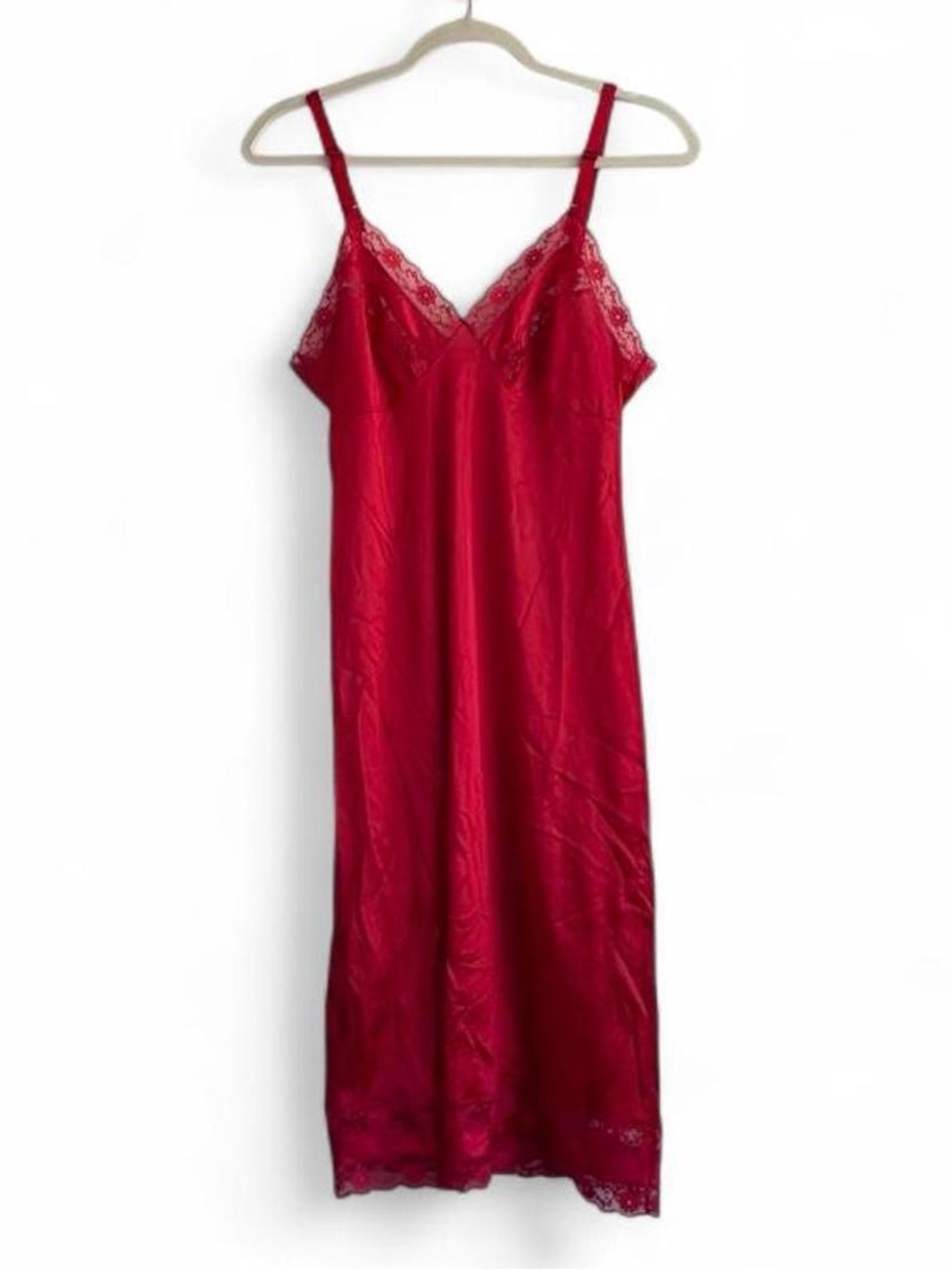 Vintage French Maid Red Satin & Lace Lingerie Slip Dress Size 34